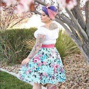 Floral A-Line Skirt in Blue and Pink